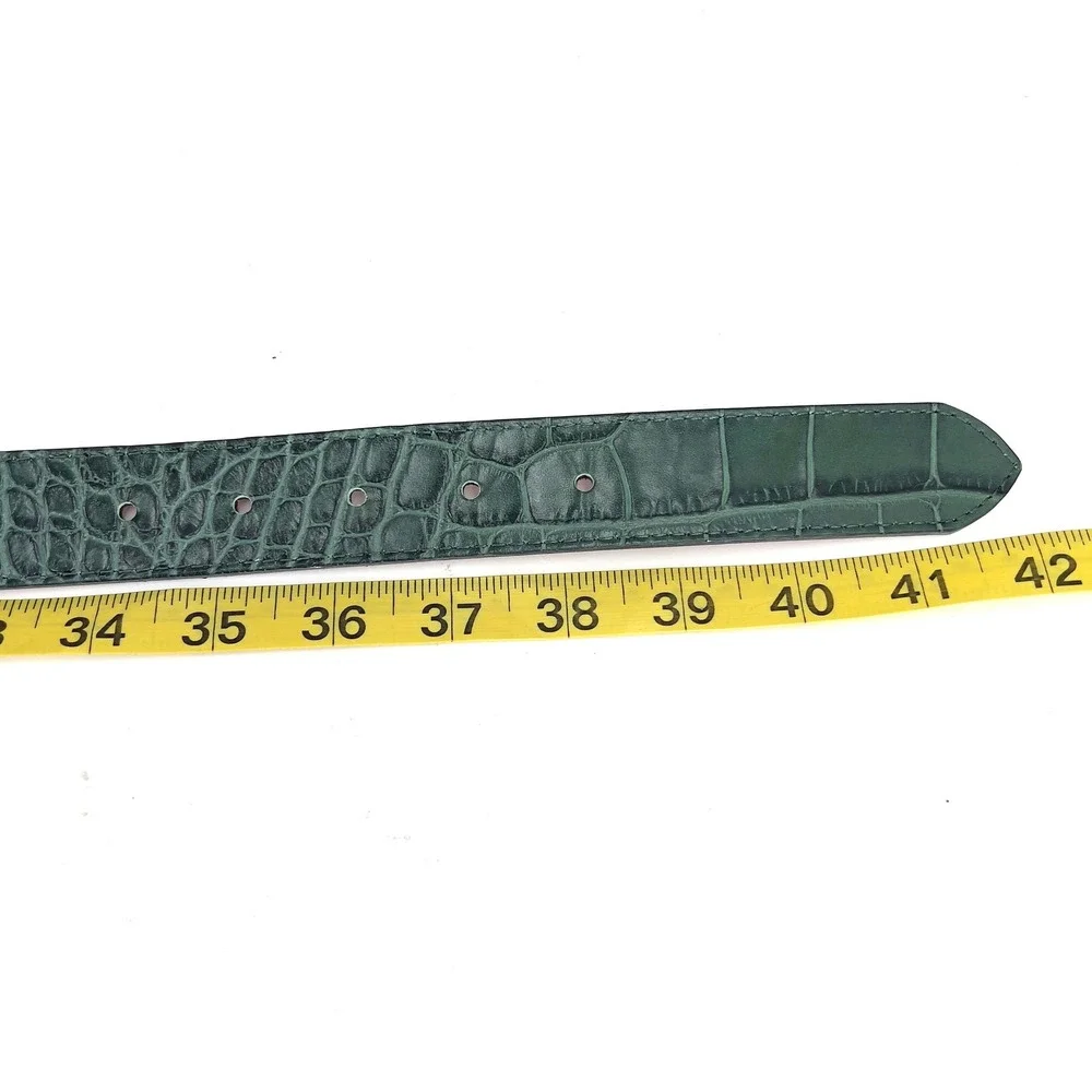 & Other Stories Womens M Belt Forest Green Croc Embossed Leather Italy Old Money